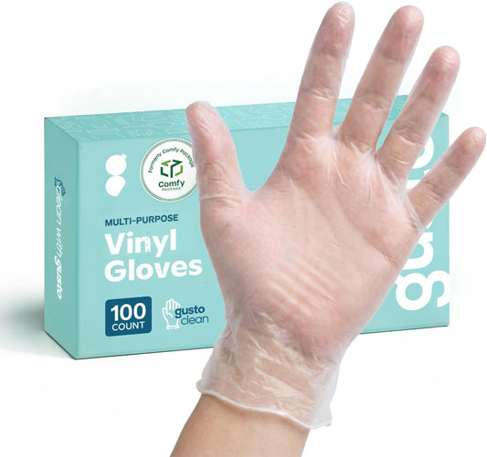 Clear Powder Free Vinyl Disposable Plastic Gloves [100 Pack]