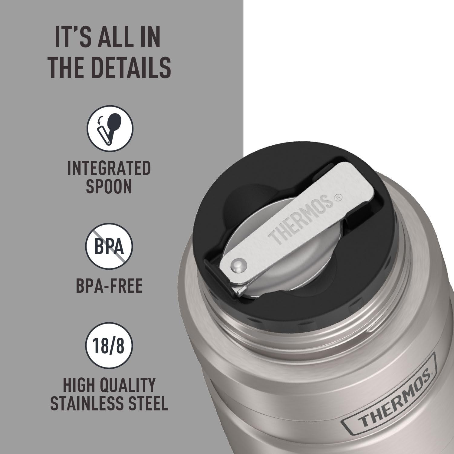 Stainless King Vacuum-Insulated Food Jar with Spoon, 16 Ounce, Matte Stainless Steel